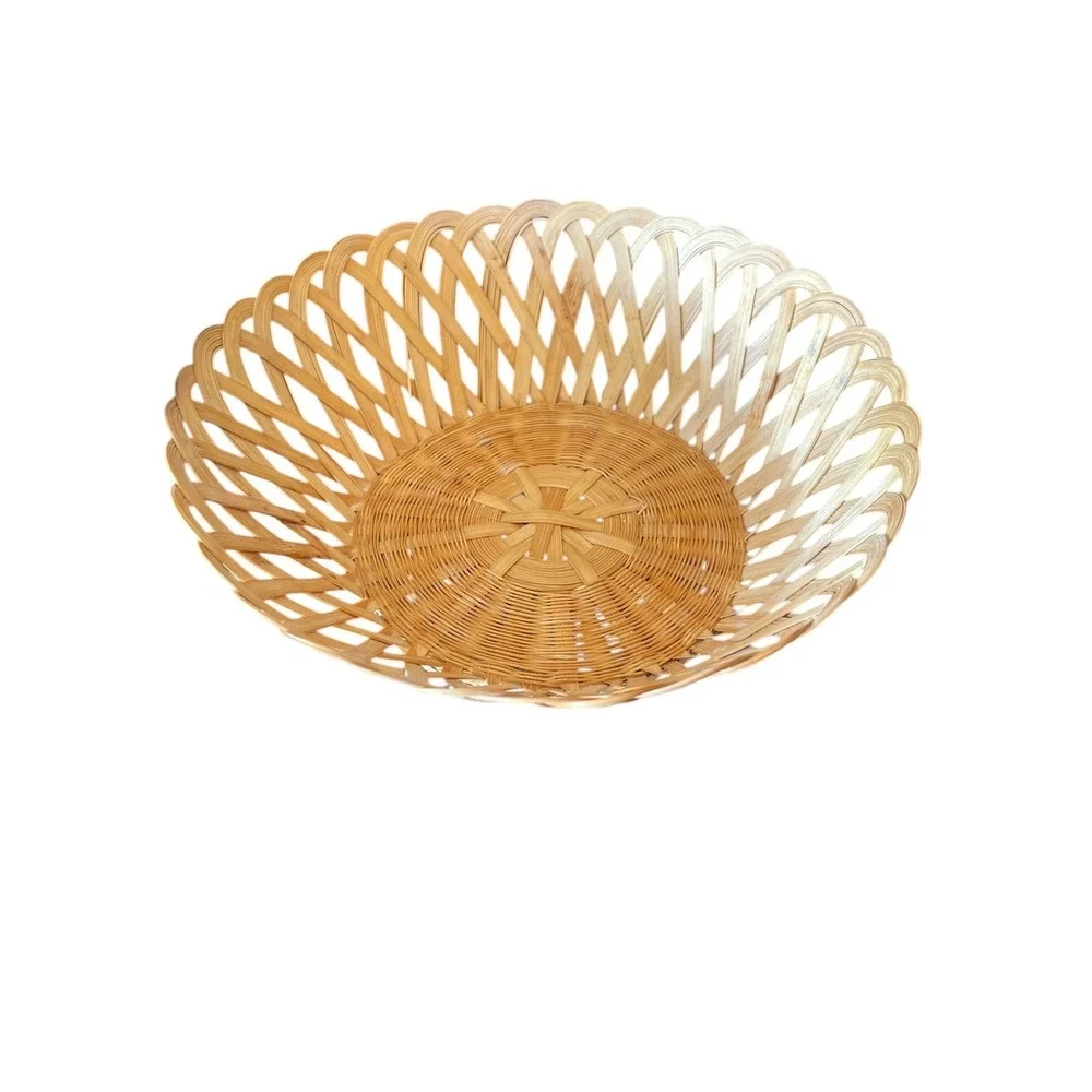 Vintage Round Woven Wicker Bread Basket Lot Of 2 Vintage Decor & Storage Cottage